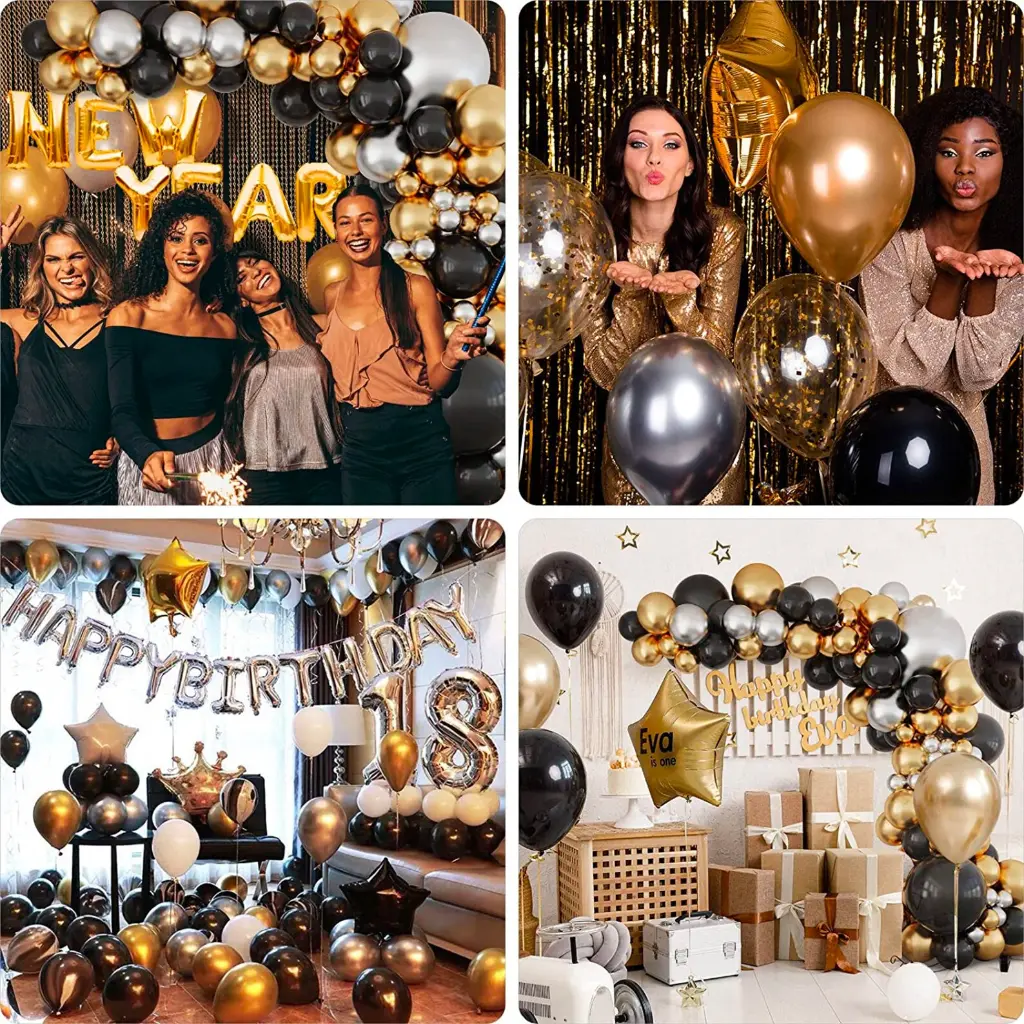 Kit Complet de Décoration Noir dore Festive – 136 pièces 1.webp