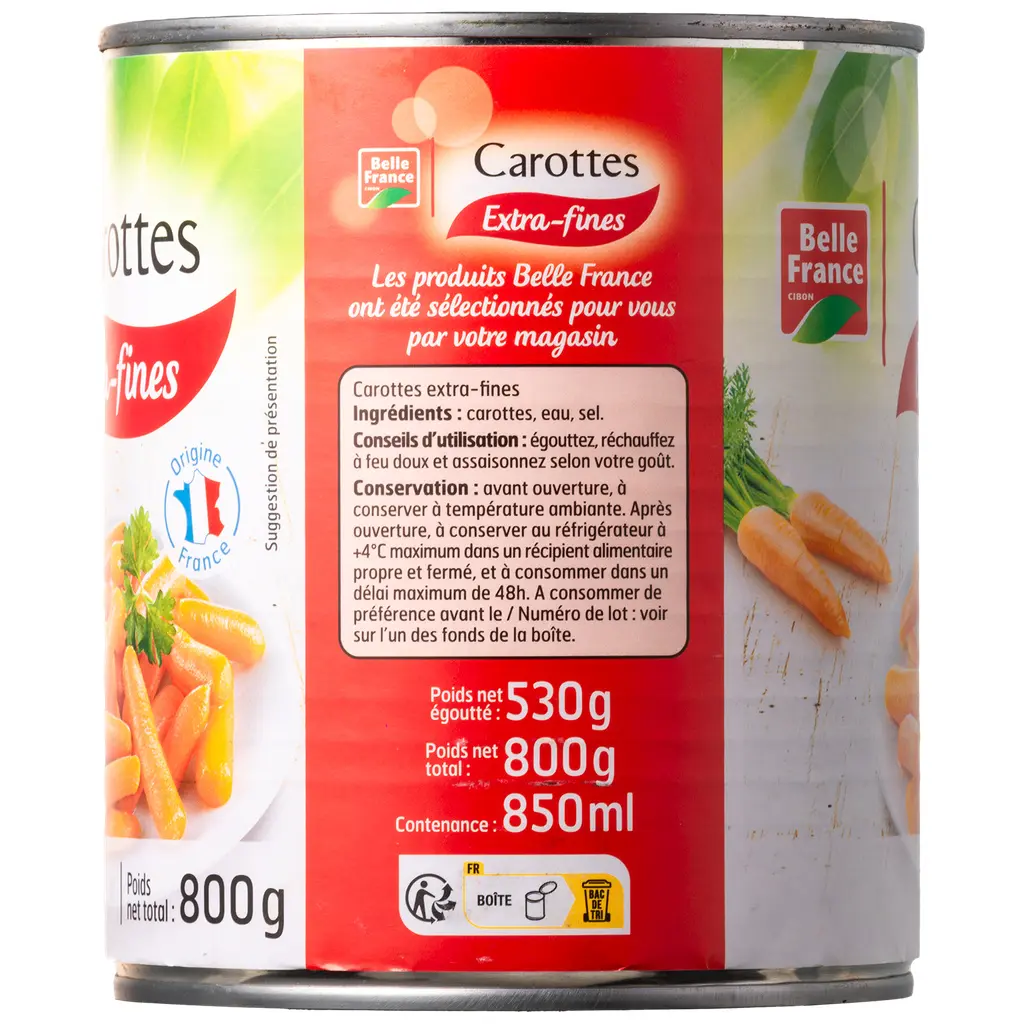 BELLE FRANCE - Carottes Extra Fines En Boîte De 800G 2.webp