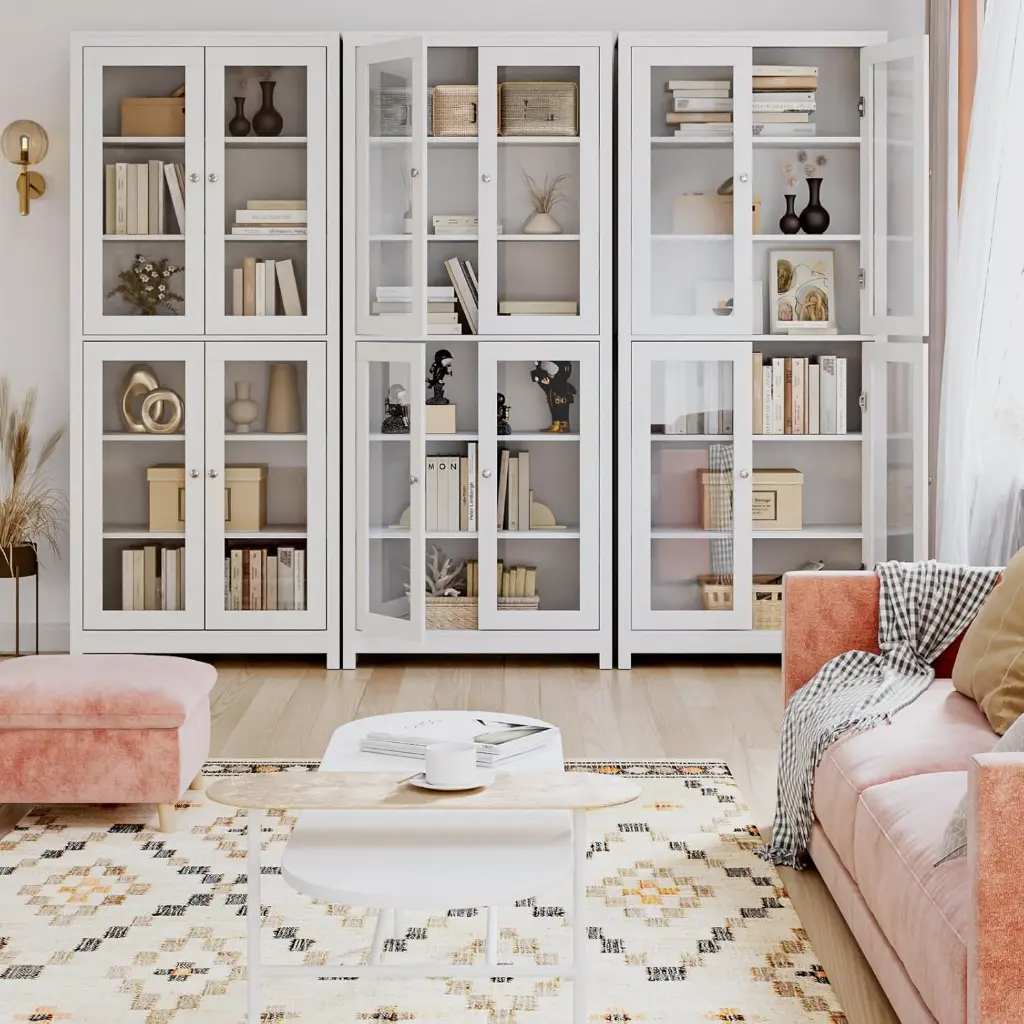 FOREHILL Armoire Cuisine Haute avec 4 Portes Vitrées - 80 × 33 × 190 CM SOPHIA MAYOTTE 5.webp