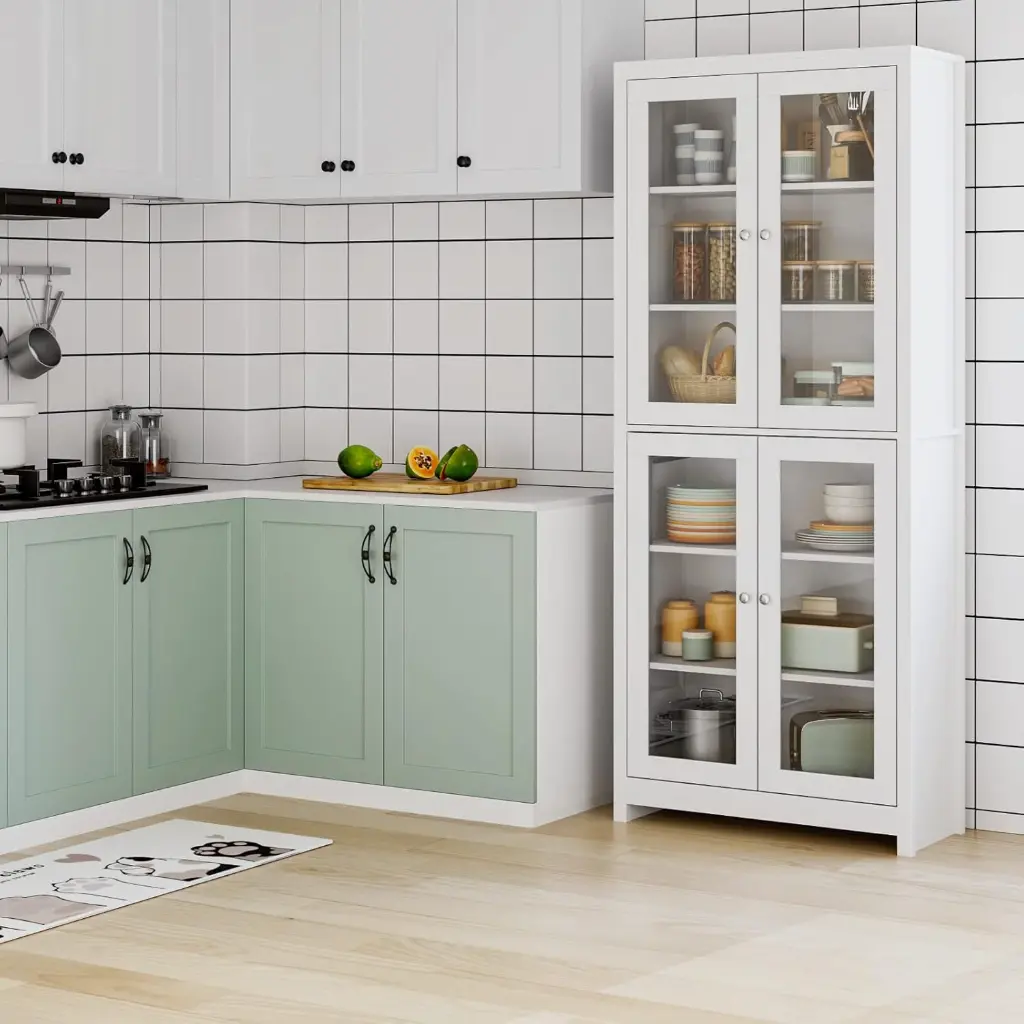FOREHILL Armoire Cuisine Haute avec 4 Portes Vitrées - 80 × 33 × 190 CM SOPHIA MAYOTTE 2.webp