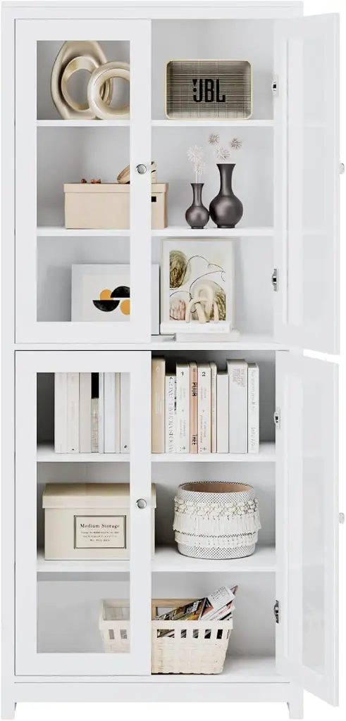 FOREHILL Armoire Cuisine Haute avec 4 Portes Vitrées - 80 × 33 × 190 CM SOPHIA MAYOTTE 8.webp