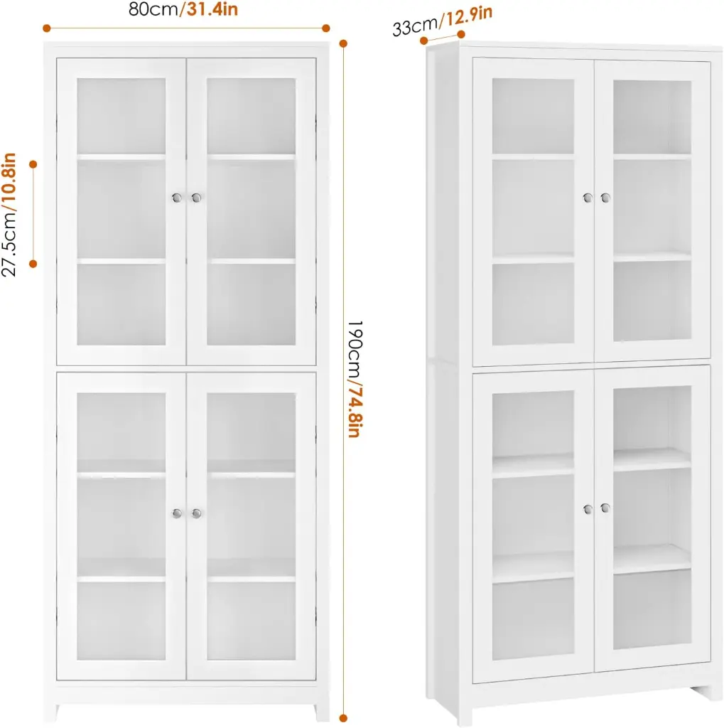 FOREHILL Armoire Cuisine Haute avec 4 Portes Vitrées - 80 × 33 × 190 CM SOPHIA MAYOTTE 3.webp