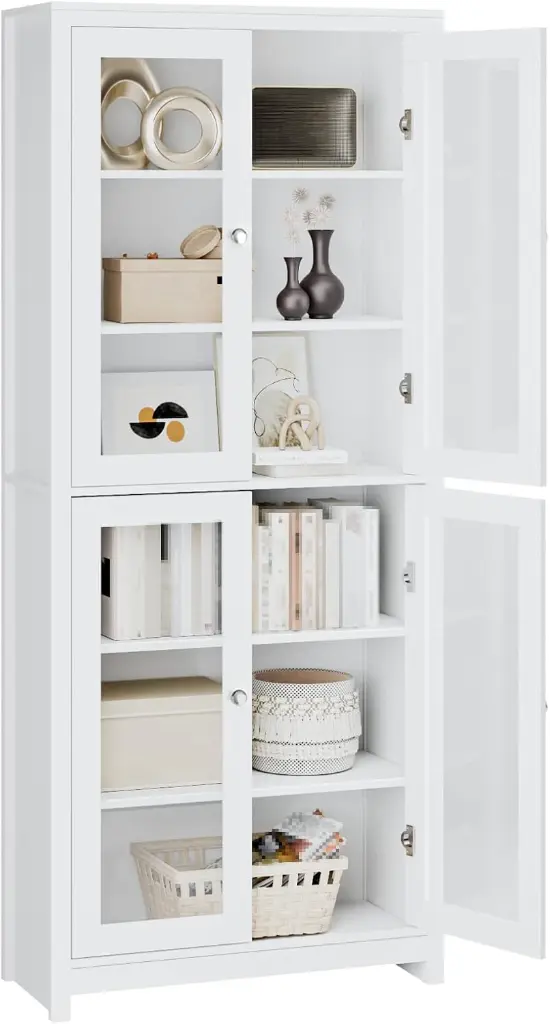 FOREHILL Armoire Cuisine Haute avec 4 Portes Vitrées - 80 × 33 × 190 CM SOPHIA MAYOTTE 1.webp