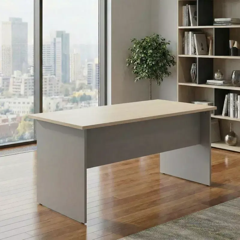 Bureau droit plateau érable avec paire de pieds budget SOPHIA MAYOTTE.webp