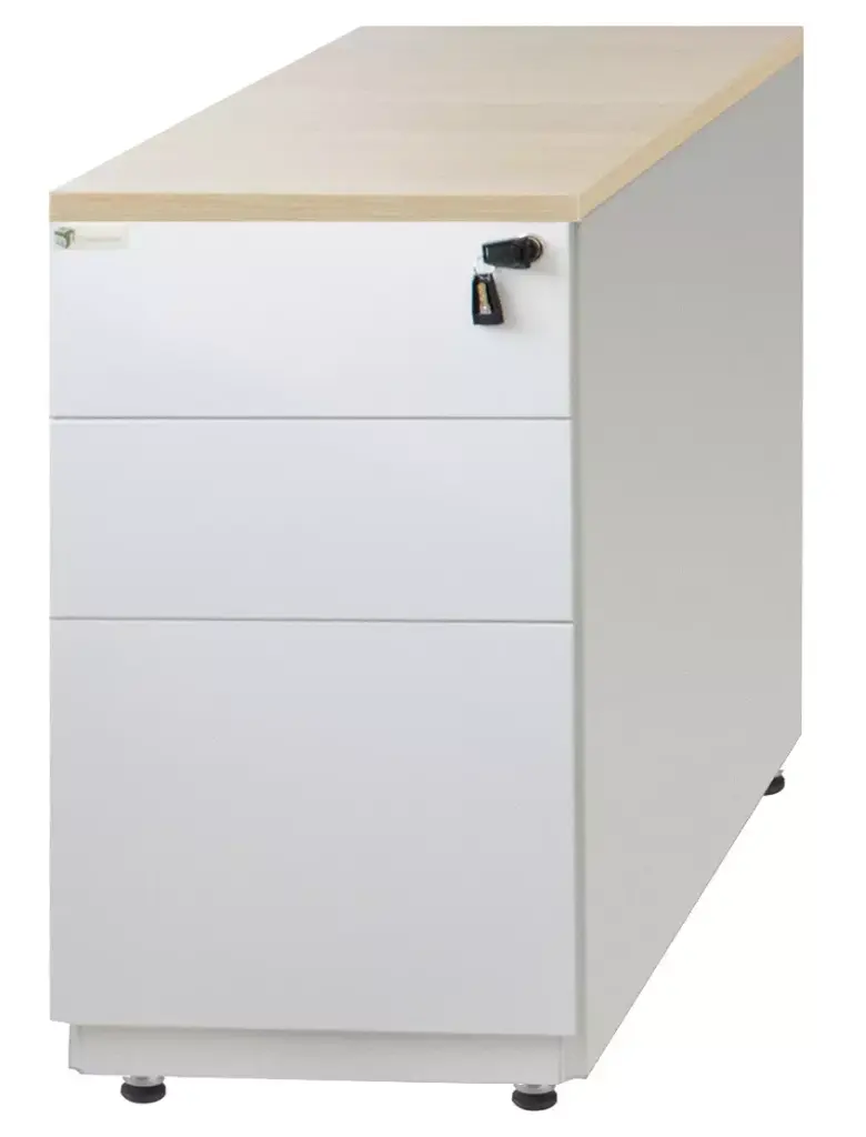 Caisson hauteur bureau métal – 2 tiroirs + 1 tiroir dossier suspendu hetre.webp