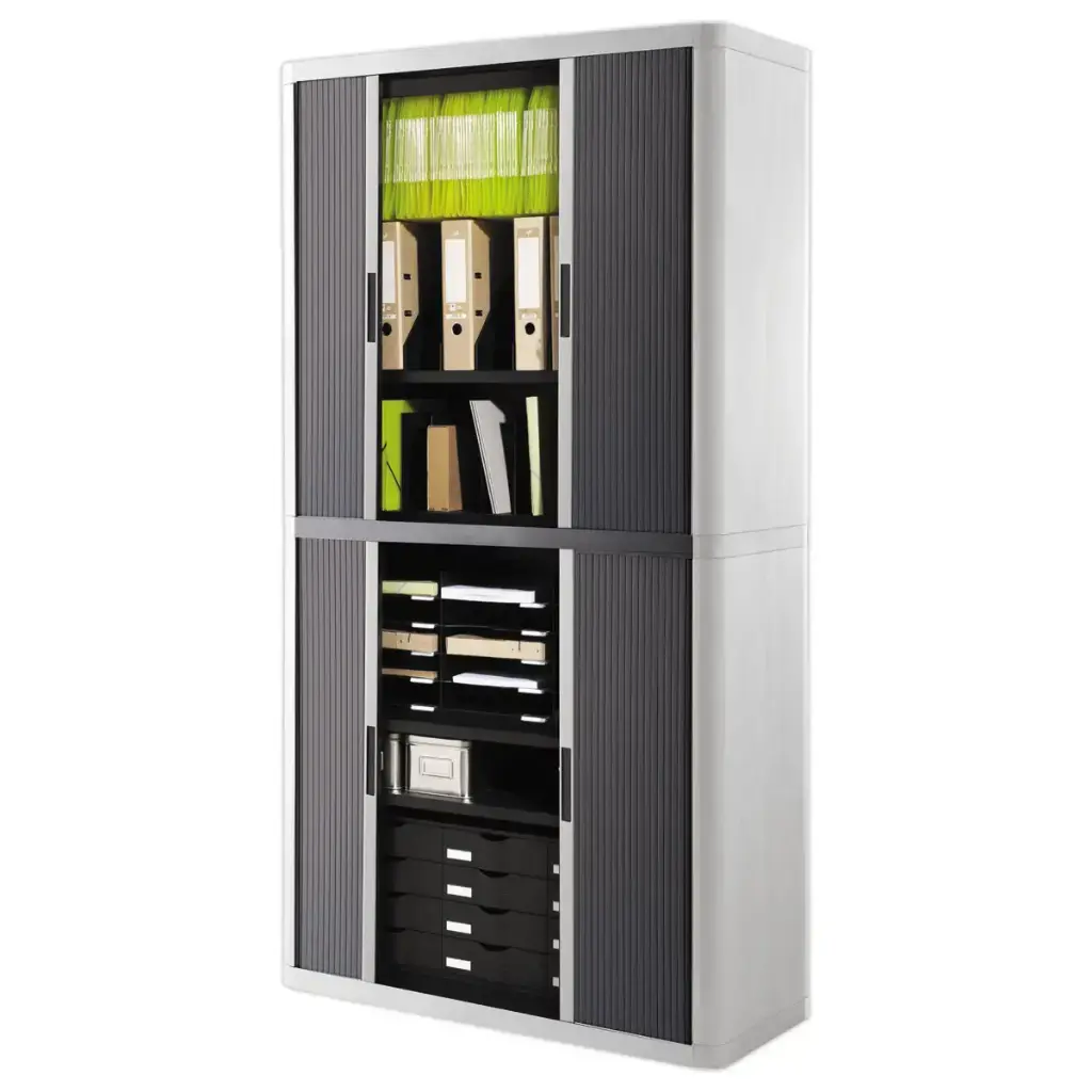Armoire haute à rideaux EasyOffice BLANC NOIR SOPHIA MAYOTTE.webp