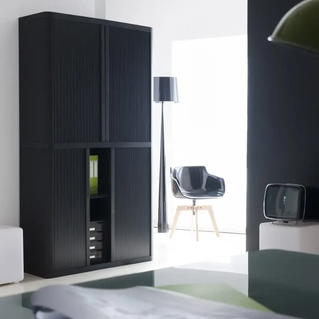 Armoire haute à rideaux EasyOffice Antharcite et Antharcite sophia mayotte.webp