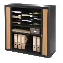 Armoire basse à rideaux métallique corps antharcite et rideau hetre sophia mayotte.webp