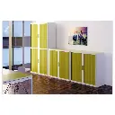 Armoire basse à rideaux Easyoffice - Blanc et vert anis - Paperflow Sophia Mayotte 2.webp