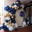 Kit Guirlande Arche Confettis Ballons Anniversaire Bleu Nuit Or 144 Pièces