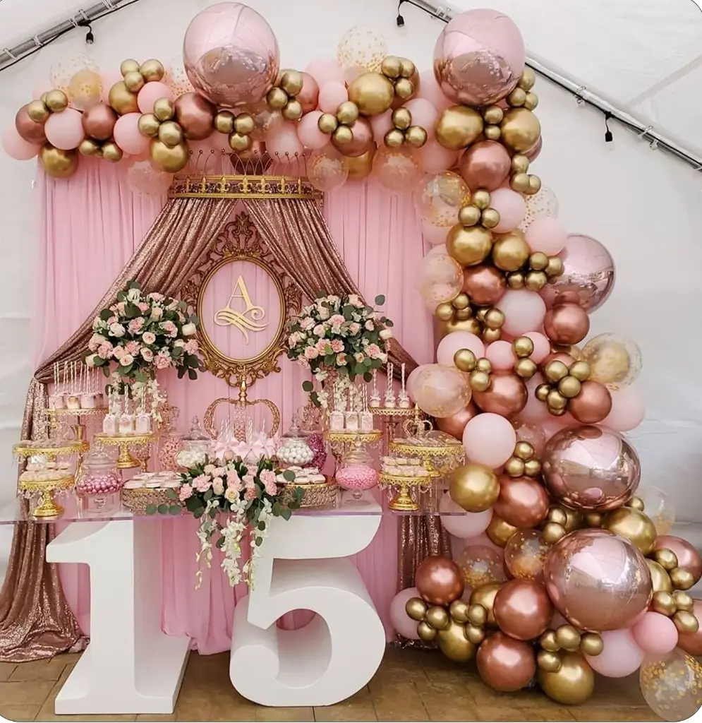 Kit Arche Ballons Décoration Or Rose 152 Pièces