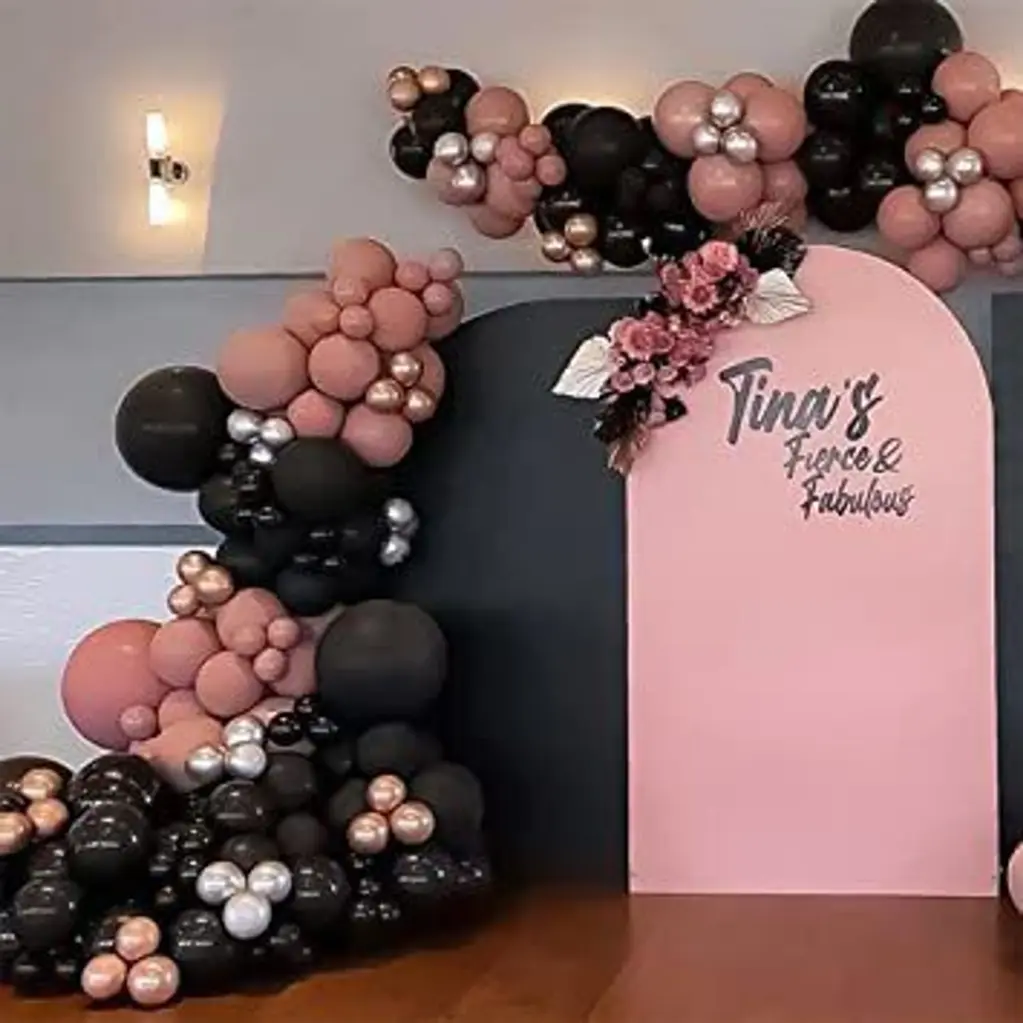 Kit Guirlande Ballons Noir Or Rose Massif – 117 pièces