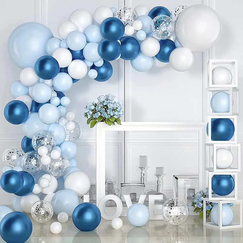 Kit Arche Ballons Bleu Blanc 104 Pièces