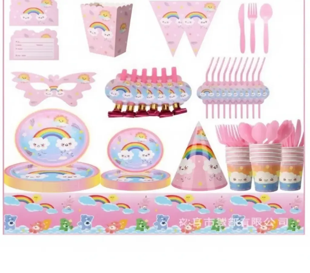 Kit Décorations Vaisselle Jetable Arc-en-Ciel 14pièces 