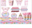 Kit Décorations Vaisselle Jetable Arc-en-Ciel 14pièces 