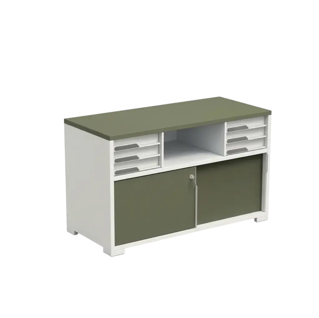 Armoire mélaminée Obade à portes coulissantes – 6 tiroirs et 1 niche – 100 × 61 × 45 cm