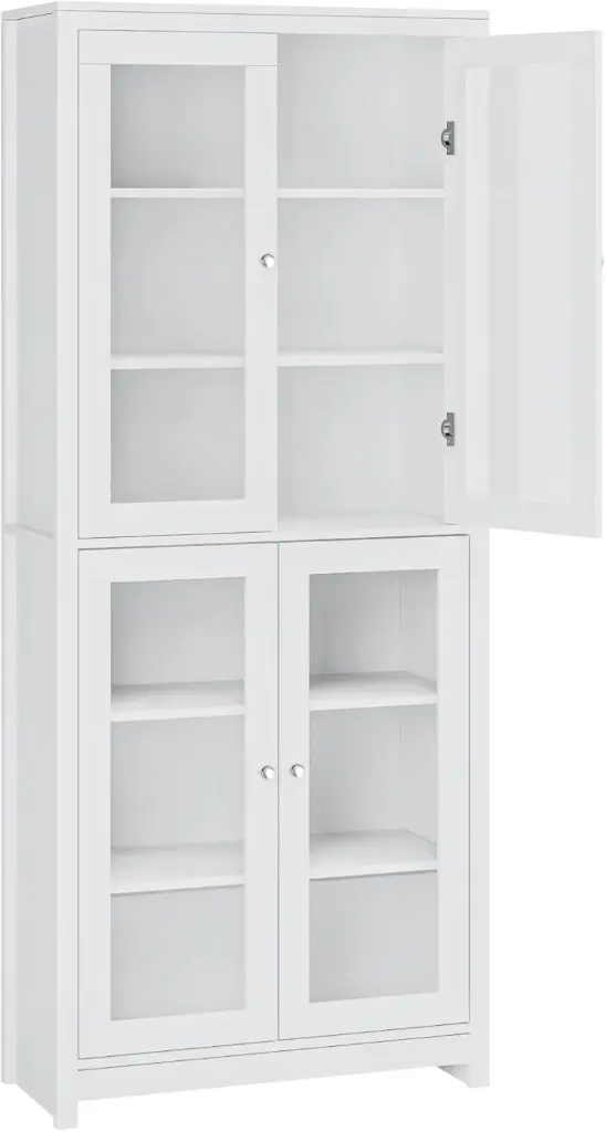 FOREHILL Armoire Cuisine Haute avec 4 Portes Vitrées - 80 × 33 × 190 CM