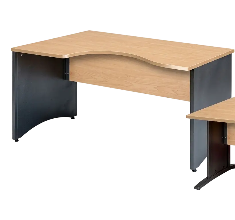 Bureau compact avec retour et piètement panneaux - 160 × 100/80 × 76 cm