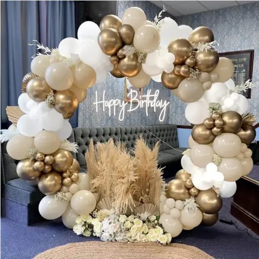 [SPH-ARCH014] Kit Arche Ballons Blancs Sable et Or, Ballons Blancs Nude et Ballons en Latex Doré Chromé Métallisé 118 Pièces