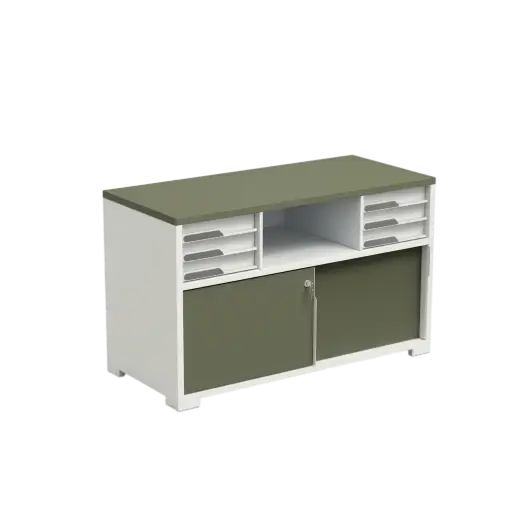 Armoire mélaminée Obade à portes coulissantes – 6 tiroirs et 1 niche – 100 × 61 × 45 cm